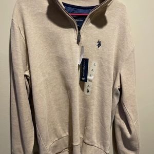 US U.S. Polo Assn USPA Men's Quarter Zip Sweater Tan L NWT